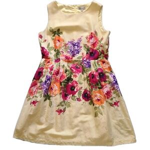 Vintage LESLIE FAy Dress Yellow with Floral Waist POPPy Dress Size 16
